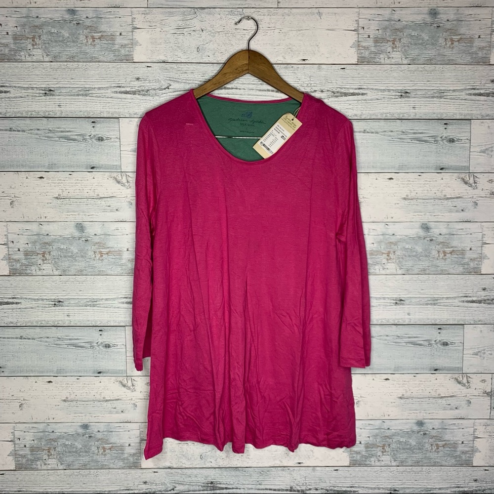 Gudrun Sjoden Silk Mix Tunic Pink Green Blouse Sz L